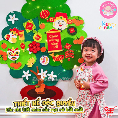 Cây quất Tết bằng vải dạ vải nỉ trang trí Tết 2025 (tặng kèm đèn led 3 mét)