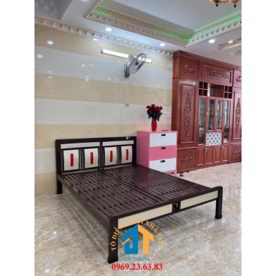 Giường sắt kiểu gỗ ĐẠI THÀNH nhiều kích thước 1mx2m đến 1m8x2m