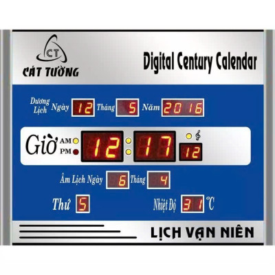 Đồng Hồ Treo Tường LED Cát Tường Có Lịch Âm – Lịch Vạn Niên Sáng Rõ, Hiện Đại, Kích Thước Lớn 40x30cm