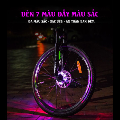 Đèn Led Gắn Bánh Xe Đạp 7 Màu (Trục Giữa phi 19-36mm) Có Sạc Điện USB Chống Nước Trang Trí Cho Xe Đạp Người Lớn Mai Lee