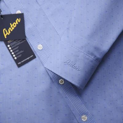 Áo Sơ Mi Nam Công Sở Trung Niên Anton Somianton Màu Xanh Chấm Bi Dài Tay Vải Sợi Tre Thấm Hút - XAC157