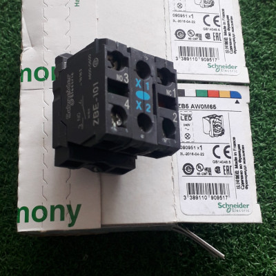|Chính hãng| Phụ kiện nút nhấn ZB5AW0M65 Schneider, 1NO + 1NC + Đèn màu xanh 220V