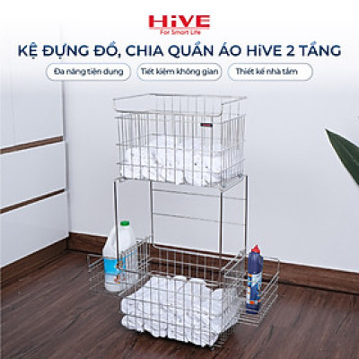 Kệ (Giỏ) Đựng Đồ, Chia Quần Áo Phòng Giặt HiVE 2 tầng inox 304 cao cấp có bánh xe