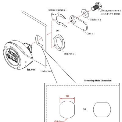Khóa tủ mật mã cho tủ dày dưới 15mm 3 số không chìa 22mm Reallocks RL9047-07 Keyless