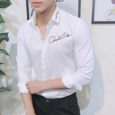 Áo sơ mi nam dài tay in Chữ Ký sang trọng, chất vải lụa mềm mịn thoáng mát mẫu 2