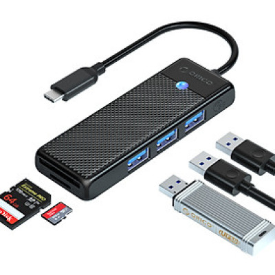 Bộ Chuyển Đổi HUB TypeC 1 USB ra 4 cổng USB 3.0 5Gps/ TF/SD 3.0*1 5Gbps PAPW3AT-C3-015 Orico - Hàng Chính Hãng