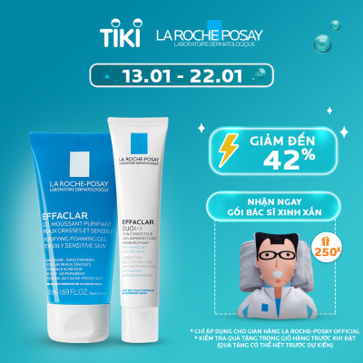 Combo Kem Dưỡng Giảm Mụn, Ngừa Vết Thâm, Se Nhỏ Lỗ Chân Lông La Roche-Posay Effaclar Duo+ M694050 (40ml) + Gel Rửa Mặt Dành Cho Da Dầu Nhạy Cảm La Roche-Posay Effaclar Purifying Foaming Gel 100771312 (50ml)