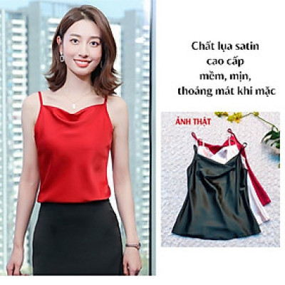 Áo hai dây lụa nữ cổ đổ mặc trong vest chất vải satin cao cấp thoáng mát khi mặc - AO0036