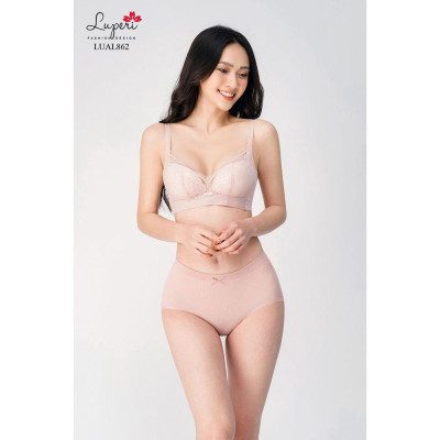 Áo Lót Nâng Ngực Nữ Không Gọng Đệm Dày LUPERI LU3AL862 Phối Ren Nâng Đẩy Ngực Bản Lưng Không Đường May 3 Móc