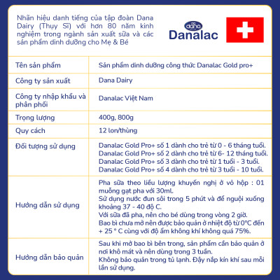 Sữa Bột Danalac Gold Pro+ Số 2 Cho Bé 6- 12 Tháng Tiêu Chuẩn Organic EU