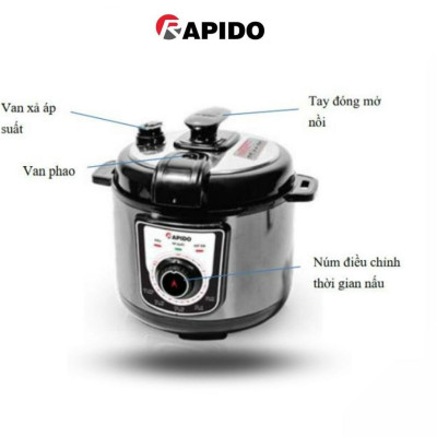 Nồi áp suất đa năng Rapido RPC-1000M chế độ nấu an toàn, tự động xả áp, dung tích 5L - Hàng chính hãng