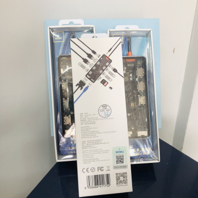 Hub Wiwu Cyber 12in1 USB-C CB012 kết nối nhiều thiết bị hơn với nhiều cổng, chất liệu nhôm và mặt nhựa trong suốt để lộ ra phần vi mạch bên trong- Hàng chính hãng