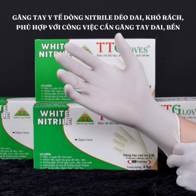 Găng Tay Y Tế Size S Không Bột Nitrile TTGLOVES Màu Trắng (100 Chiếc/hộp)