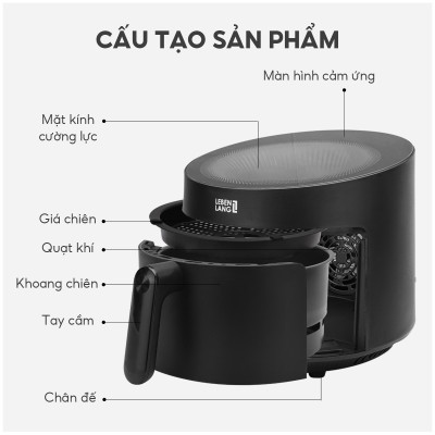 Nồi chiên không dầu Lebenlang LBL8187, 1500W, nồi 5L, mặt kính cường lực, bảo hành 2 năm - hàng chính hãng