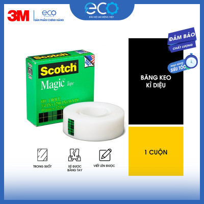 Băng keo trong suốt dán tiền và hồ sơ 3M 810 siêu dính, viết lên được, xé được bằng tay (19mm x 33m)