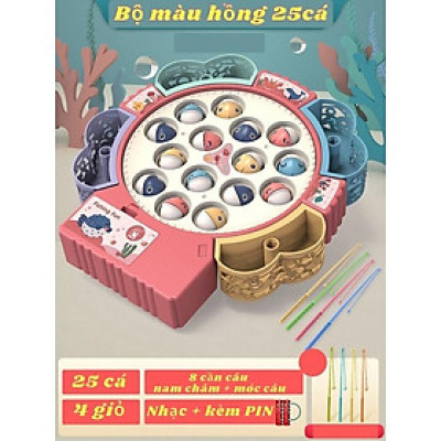 Đồ chơi câu cá điện trẻ em phát nhạc 4 cần câu nam châm, 4 cần móc, phù hợp cho bé 2 - 8 tuổi, tặng kèm pin