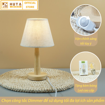 Đèn Ngủ Để Bàn Gỗ HUTA G2 Chao Nón Vintage Dễ Thương, Decor Trang Trí Phòng Ngủ, Đọc Sách Đầu Giường, Điều Chỉnh Độ Sáng, Bóng Led Sáng Vàng Tiết Kiệm Điện