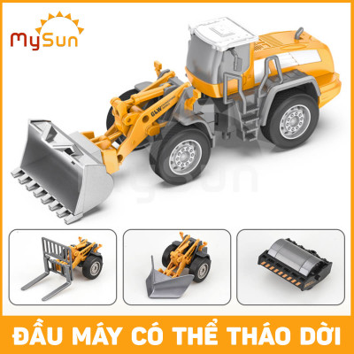 Xe tải, ô tô máy ủi, xúc múc đất, trộn bê tông, cần cẩu nâng, xe ủi đồ chơi công trình bằng kim loại cho trẻ em bé.