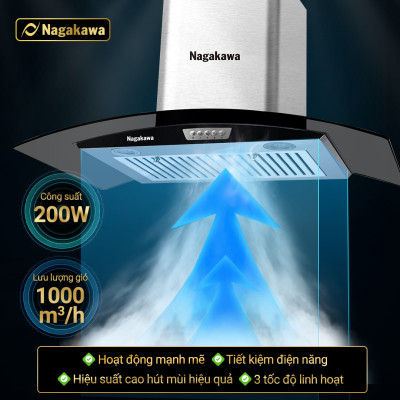 Máy Hút Mùi Than Hoạt Tính Cỡ Lớn Nagakawa NAG1857-70Cm - Bộ Lọc 5 Lớp Inox - Hàng Chính Hãng