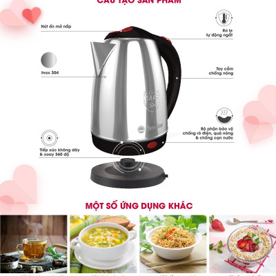 Ấm điện siêu tốc INOX 304 RẠNG ĐÔNG 1.8L RD-AST18ST2- Hàng chính hãng