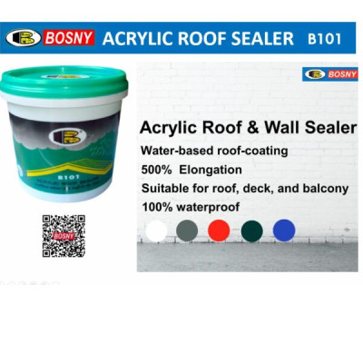 Keo chống thấm, chống dột mái nhà, tường nhà, boong tàu, ban công... Bosny Acrylic Roof Sealer B101- Nhập khẩu Thái Lan (Tặng kèm cọ quét)-Màu trắng