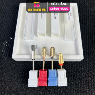 Combo 3 Đầu Mài Titan Đa Năng 5in1 Mạ Vàng Tặng Chổi Vệ Sinh Vonfram Bo Viền Đúc Đặc, Xanh Mài Phá gel , Đỏ Mài Mịn Êm Không Nóng Nữ Women
