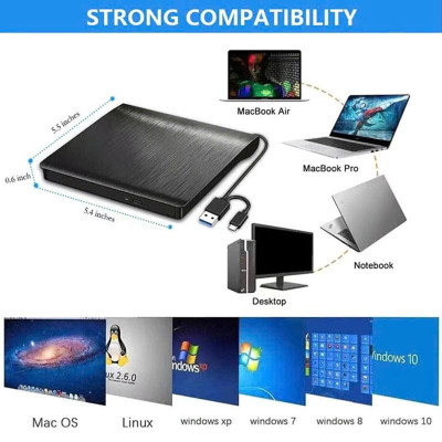 Ổ đĩa quang CD/DVD-RW cắm ngoài USB 3.0, Type-C cho Macbook, Laptop