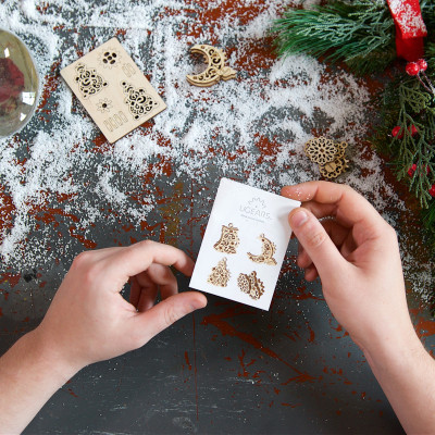 Mô Hình Gỗ Cơ Khí -  U-Fidgets-Gearsmas - Set 4 tấm Trang trí Noel, sản phẩm chính hãng Ugears, nhập khẩu nguyên bộ từ EU, Fidget, DYI