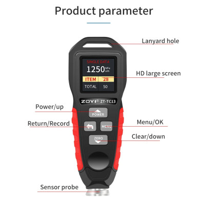 Máy Kiểm Tra Độ Dày Lớp Phủ Cầm Tay ABG zoyi ZT-TC13 Máy Kiểm Tra Bề Mặt Sơn, Đo Độ Dày Lớp Mạ Kẽm, Máy Đo Độ Dày Sơn,… Hàng Chính Hãng