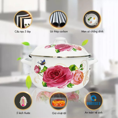 Bộ 5 Nồi Men Cao Cấp Đa Năng Galen G010 Không Gỉ Siêu Bền Siêu Tiện Lợi