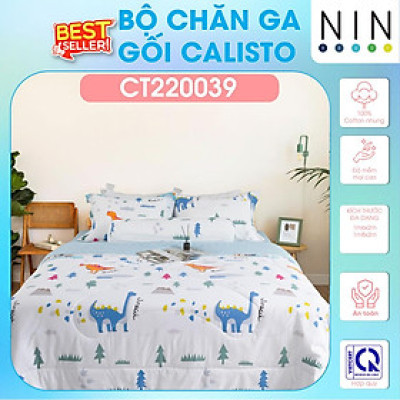 NEW ARRIVAL Bộ 5 món drap cotton, áo gối, mền chần NIN Calisto CT220039 1m6, 1m8 bọc nệm bo chun, cao cấp