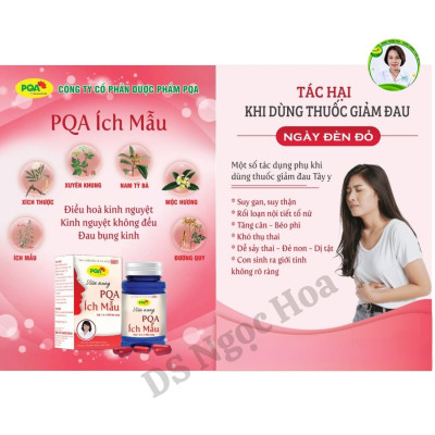 PQA Ích mẫu hỗ trợ người các biểu hiện kinh nguyệt không đều, đau bụng khi hành kinh. Hộp 30 viên