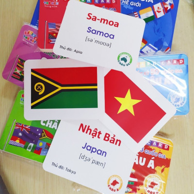 Thẻ Học Thông Minh - Flashcard Quốc Kỳ Các Nước Trên Thế Giới - 5 Châu Lục - (Song Ngữ Anh Việt) 180 Thẻ