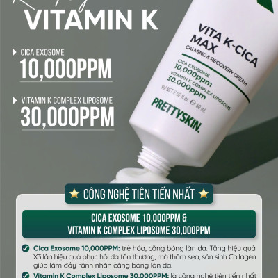 Kem dưỡng phục hồi - Cấp ẩm đa tầng - Phục hồi- Căng bóng Vita K Cica Prettyskin 60ml