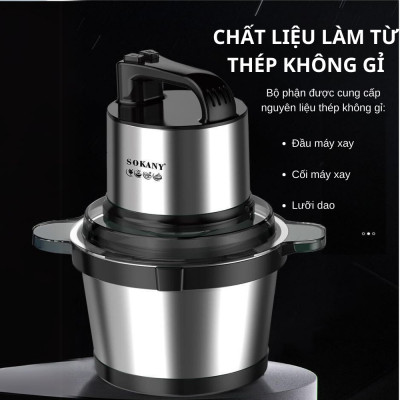 Máy xay thịt, máy xay tói ớt đa năng công suất mạnh mẽ 800W SOKANY SK-7028, dung tích 4L, cối INOX 304 - HÀNG CHÍNH HÃNG