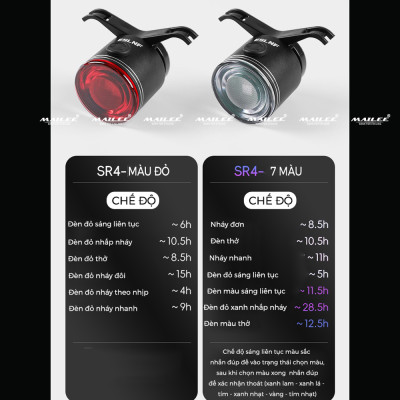 Đèn Hậu Xe Đạp Thông Minh SR4 PRO Cảm Biến Phanh dung lượng 400 mAh thời gian sử dụng lên đến 12h (2 lựa chọn Màu đỏ/ 7 Màu Sắc) An Toàn Đi Đêm - Mai Lee