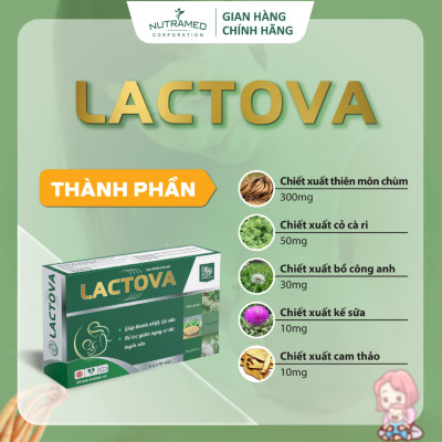 Viên uống Lactova hỗ trợ lợi sữa, tăng tiết sữa, thông tuyến sữa phụ nữ sau sinh (30 viên)-Nutramed