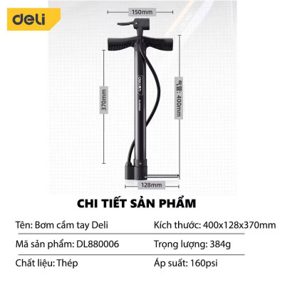 Bơm Xe Đạp Deli Đạp Chân, Tay Chính Hãng - Siêu Nhẹ, Dễ Dàng Di Chuyển - Áp Suất Cao - DL880002|4|5|6