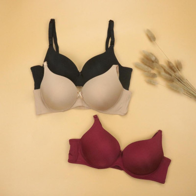 Áo Lót Không Gọng 3 Móc LUPERI LU3AL857 Quả Trơn Dây Lưng To Đệm Mút Dày Có Lớp Lưới Tạo Thông Thoáng Và Nâng Ngực Tốt