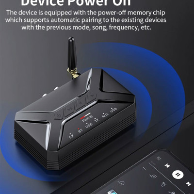 ROGTZ - Bộ Thu Phát Bluetooth 5.0 2 in 1 R22 - Chế độ chuyển đổi linh hoạt, Âm Thanh HD, Độ Trễ Thấp, Khoảng Cách 40m, Hỗ trợ aptX HD, Chip thông minh, Cổng kết nối đa dạng RCA AUX USB - Hàng Chính Hãng