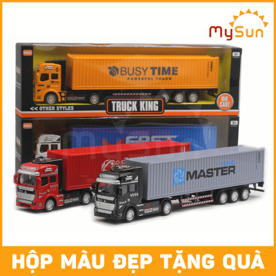 Xe container đồ chơi mô hình xe bồn đầu kéo công ten nơ chở xăng ô tô kim loại cho bé MySun