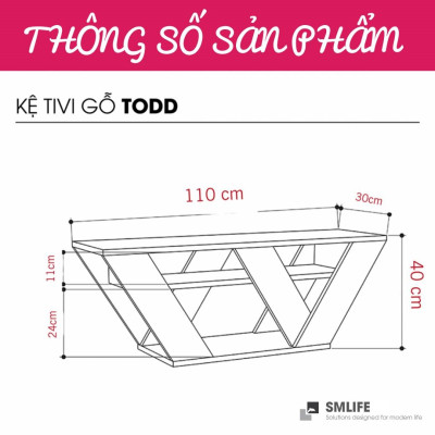 Kệ TV gỗ MDF phòng ngủ thiết kế tiện dụng SMLIFE Todd