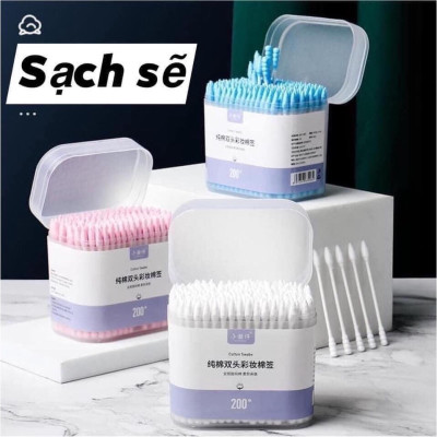 Sản phẩm dụng cụ trang điểm làm đẹp _ Combo hộp 200c tăm bông ráy tai lớn  cao cấp với 2 đầu tăm thiết kế hình dáng khác nhau làm sạch sâu bên trong , an toàn và tiện lợi 