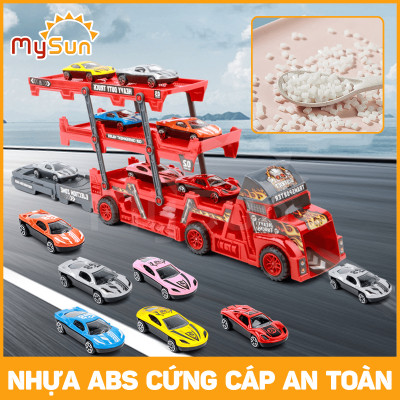 Mô hình xe tải container đầu kéo đồ chơi chở 8 ô tô cho bé MySun