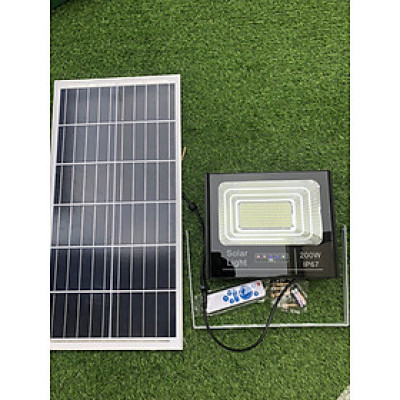 Đèn Năng Lượng Mặt Trời Pha 200W - Bộ sản phẩm gồm Đèn Pha Báo Pin, Tấm Pin NL, Remote và phụ kiện đi kèm