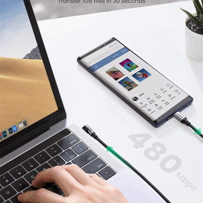 Ugreen UG50122US255TK 0.5M 60W bẻ góc 90 độ hỗ trợ sạc nhanh PD cáp USB type C màu đen mạ nickel đầu bọc nhôm - HÀNG CHÍNH HÃNG