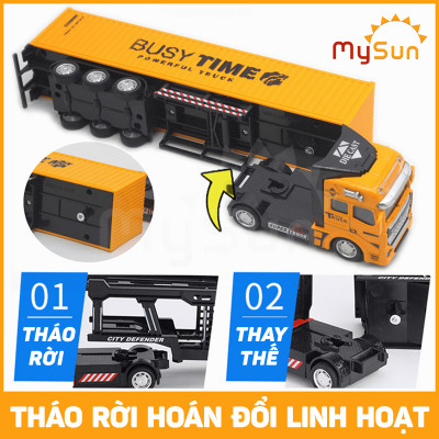 Xe container đồ chơi mô hình xe bồn đầu kéo công ten nơ chở xăng ô tô kim loại cho bé MySun