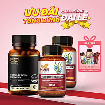 Bộ Sản Phẩm Tăng Chiều Cao Tuổi Dậy Thì: 2 Hộp Canxi hữu cơ New Zealand Nutri Seaweed Calcium và GO MULTI TEEN EVERYDAY