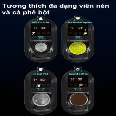 Máy pha cà phê 4 trong 1, Espresso, Viên Nén Nespresso, Nescafe Dolcegusto, Kcup HiBREW H6 - Hàng Chính Hãng