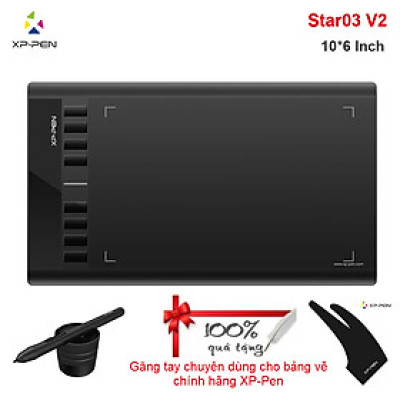 Tặng Kèm Găng Tay Vẽ - Bảng vẽ điện tử XP-PEN Star 03 V2 12INCH Bút Stylus không sạc - Hàng chính hãng - XP-Pen Star03 V2 Drawing Tablet Digital Graphics 10x6 inch for Beginner Kids with 8 Express Keys and Batter-Free P01 Stylus
